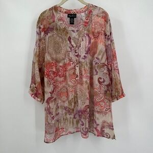 Maggie Barnes Womens Sheer Paisley Top Size 2X Boho Peasant Artsy Eclectic